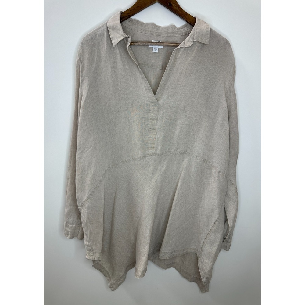J.Jill Love Linen Beige V-Neck Asymmetrical Tunic Top XL Petite Lagonlook Relax - Picture 12 of 12